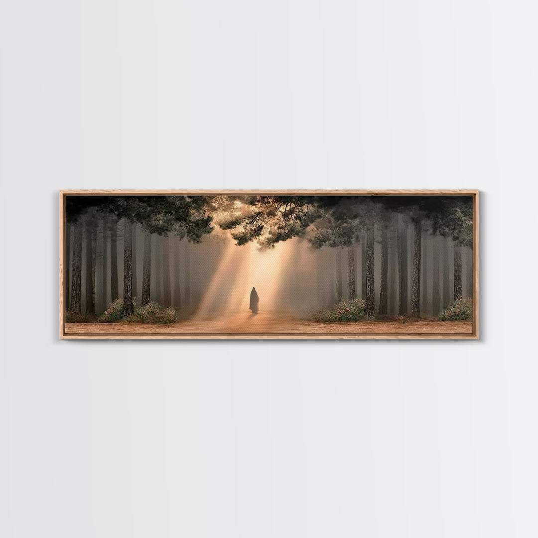 Forest Of Promise, Framed Canvas Print, Panoramic Wall Art, Christian Paintings, Jesus Art Print, Framed Christian Art, Unique Christian Ar