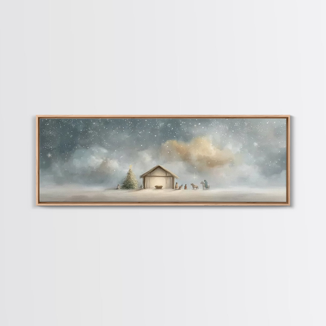 Heavenly Nativity – Framed Canvas Print – Panoramic Print – Christian Christmas Art – Christmas Canvas Wall Art – Christian Art – Framed Ch