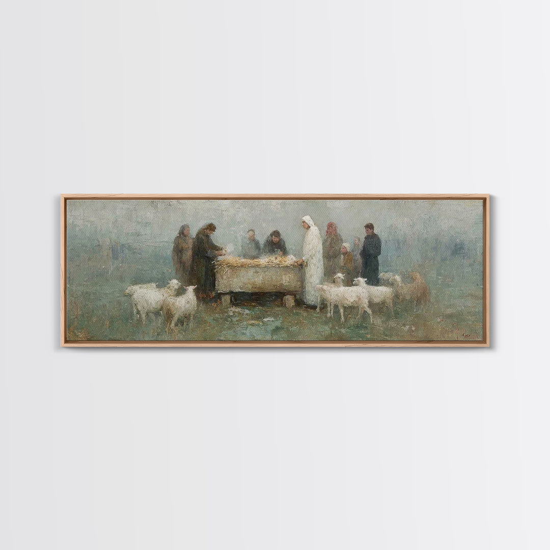 Holy Night Shelter | Framed Canvas Print | Panoramic Painting | Christian Christmas Art | Christian Wall Art | Christian Art Print | Jesus