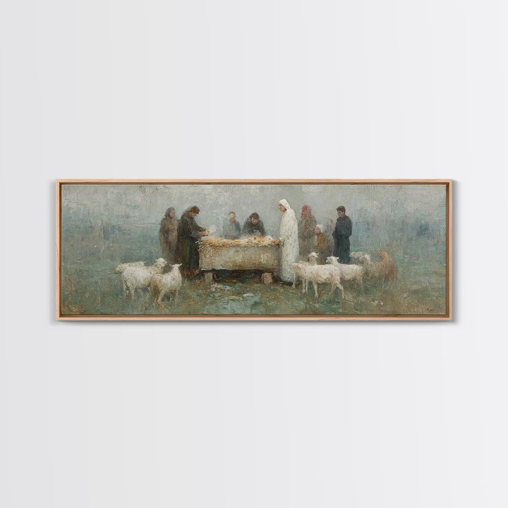 Holy Night Shelter | Framed Canvas Print | Panoramic Painting | Christian Christmas Art | Christian Wall Art | Christian Art Print | Jesus