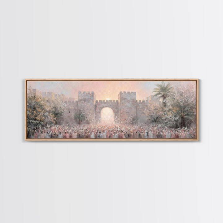 Sacred Palm Procession | Framed Canvas Print | Panoramic Frame | Christian Wall Art | Christian Art Canvas | Christian Christmas Art | Jesu