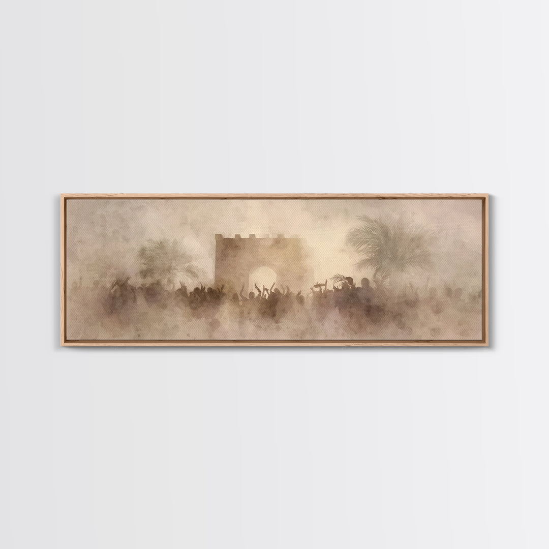 Hosanna Gate Crowd, Framed Canvas Print, Panoramic Art, Christian Art, Christian Wall Art, Christian Christmas, Jesus Painting, Christmas A