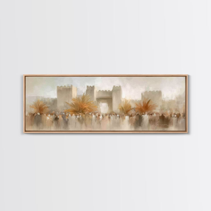 Palm Branch Triumph – Framed Canvas Print – Panoramic Wall Art – Christian Art – Christian Art Prints – Jesus Painting – Christmas Wall Art