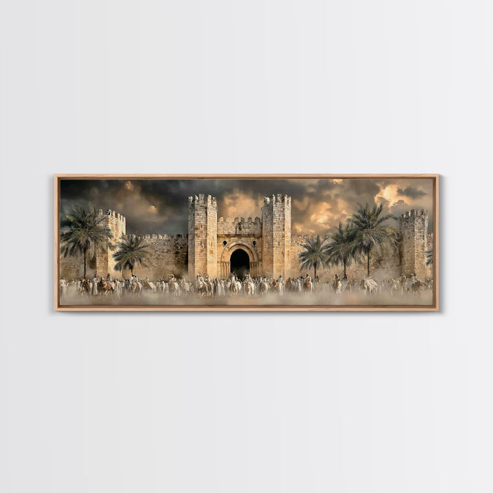 Majestic City Gathering – Framed Canvas Print – Panoramic Art – Christian Wall Art – Christmas Art – Christian Art Canvas – Jesus Painting