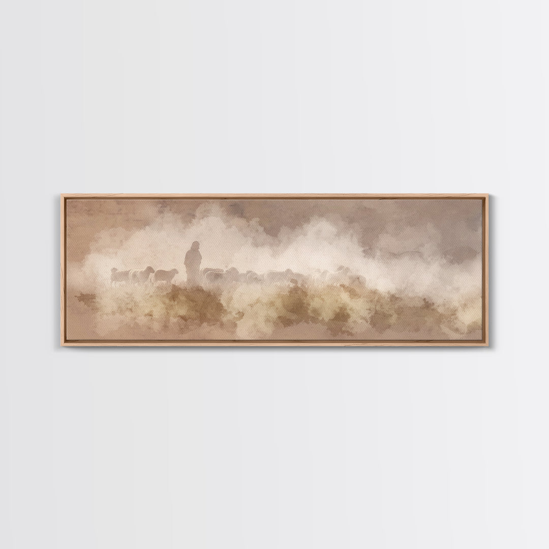 Silent Meadow Guide – Framed Canvas Print – Extra Wide Art – Christian Art – Jesus Painting – Christian Art Canvas – Subtle Christian Paint
