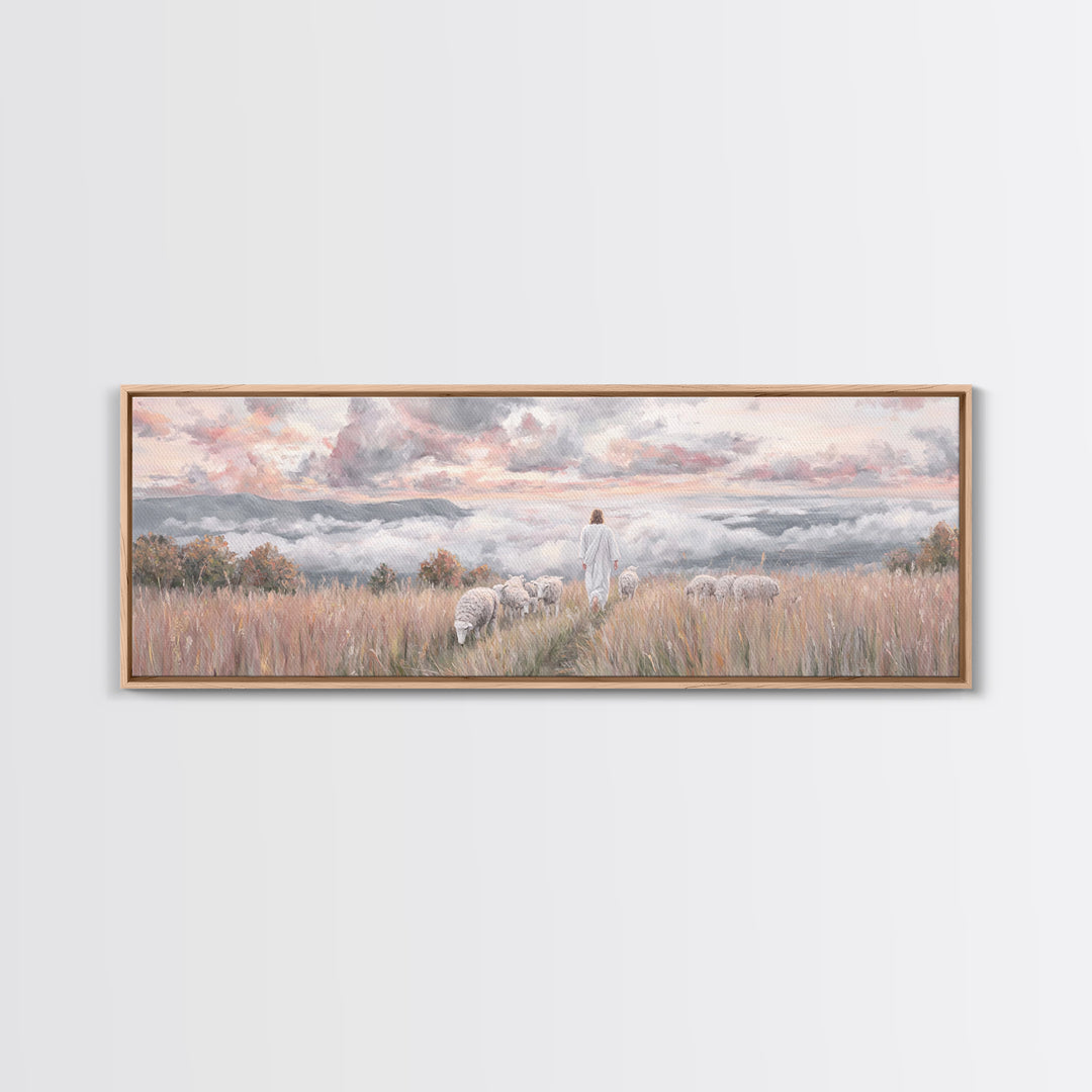Heavenward Pasture Light, Framed Canvas Print, Panoramic Painting, Christian Art, Jesus Painting, Christian Art Canvas, Christian Wall Art,