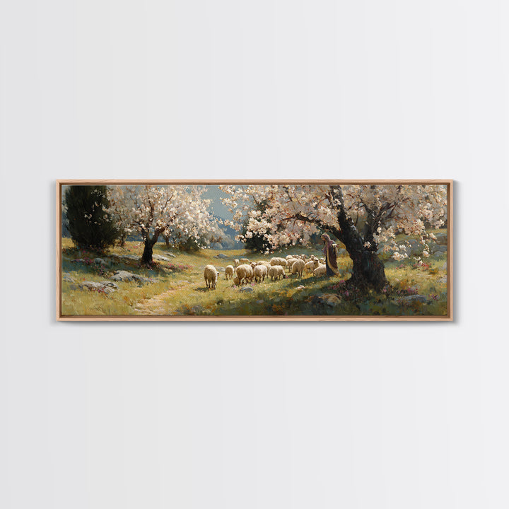 Shepherds At Dawn | Framed Canvas Print | Christian Art Canvas | Jesus Wall Art | Panoramic Painting | Christian Christmas Art | Christian