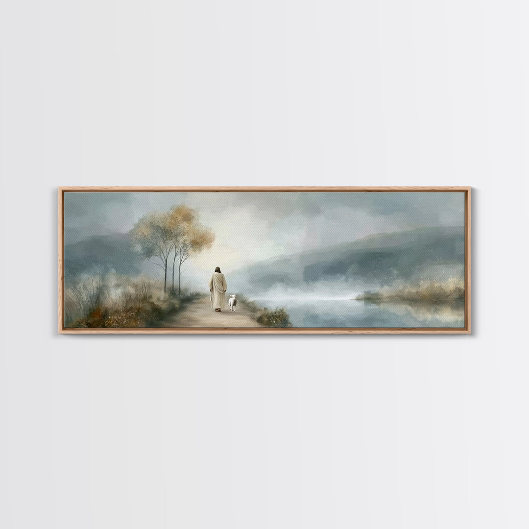 Light Of The Way | Framed Canvas Print | Panoramic Painting | Christian Wall Art | Jesus Painting | Christian Art Canvas | Christmas Art