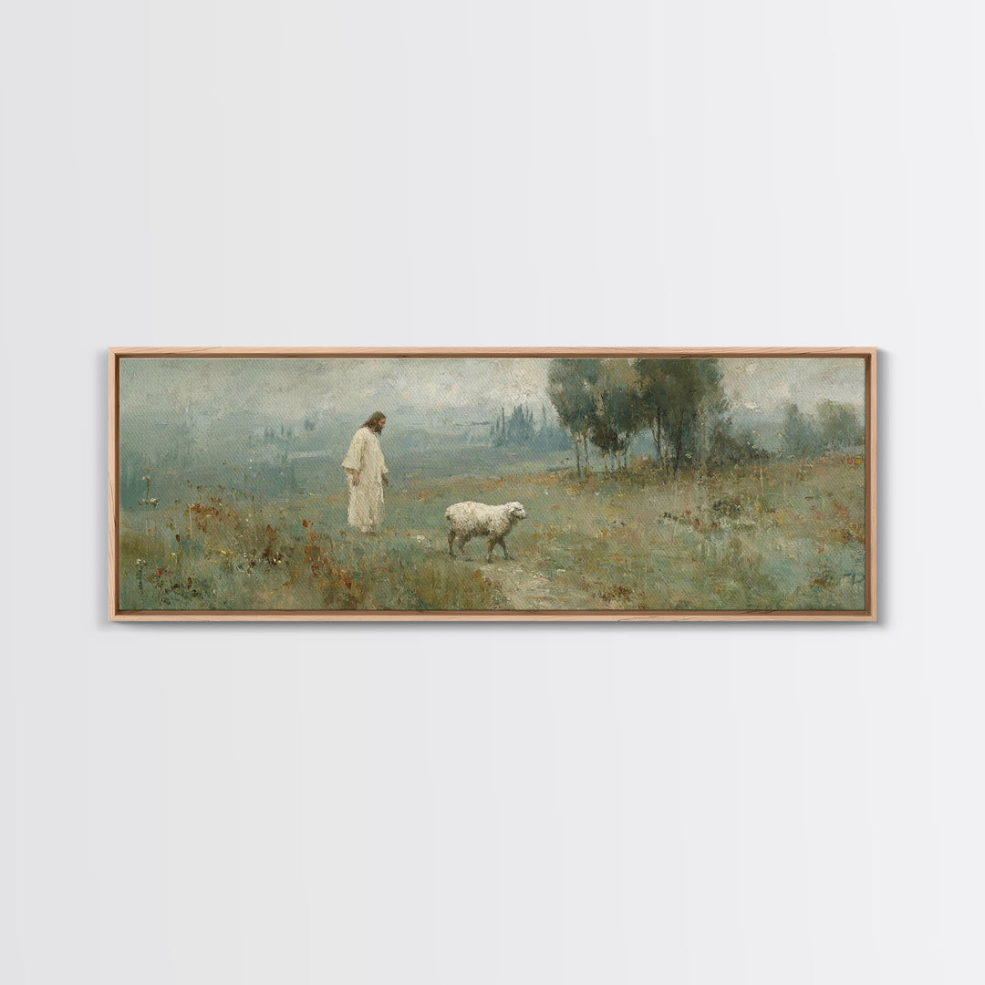 Verdant Grace Field, Framed Canvas Print, Panoramic Art, Christian Wall Art, Christian Art Canvas, Jesus Painting, Christmas Art