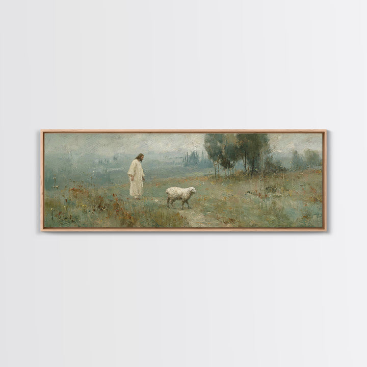 Verdant Grace Field, Framed Canvas Print, Panoramic Art, Christian Wall Art, Christian Art Canvas, Jesus Painting, Christmas Art