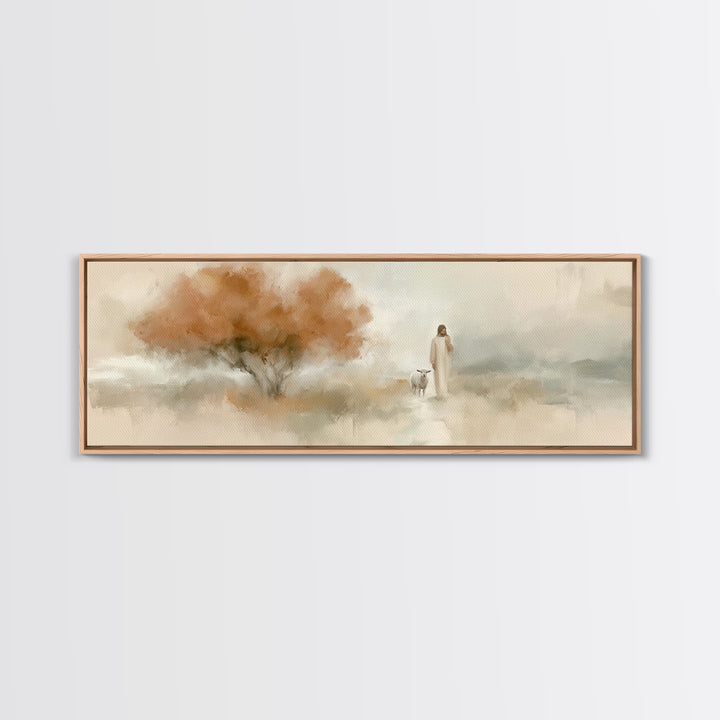 Autumn Light Journey, Framed Canvas Print, Panoramic Art, Christian Wall Art, Christian Art Canvas, Jesus Painting, Christian Christmas Art