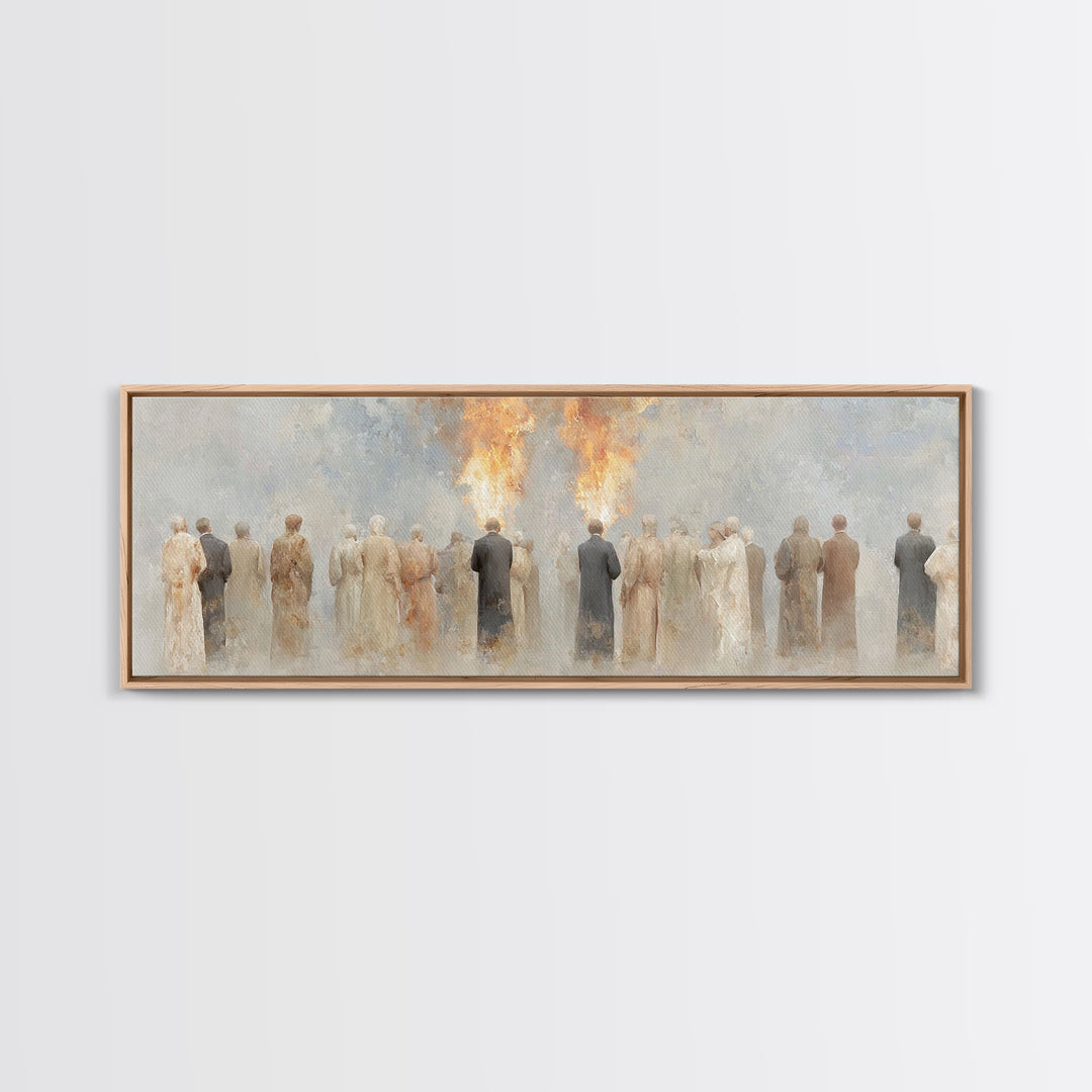 Flames Of Gathering - Framed Canvas Print - Christian Wall Art - Christian Art Canvas - Jesus Painting - Panoramic Art - Christmas Art