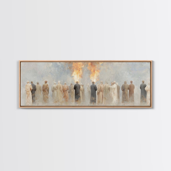 Flames Of Gathering - Framed Canvas Print - Christian Wall Art - Christian Art Canvas - Jesus Painting - Panoramic Art - Christmas Art
