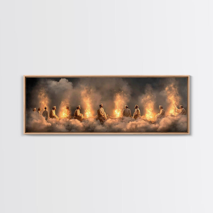 Sacred Fire Assembly, Framed Canvas Print, Christian Wall Art, Jesus Painting, Christian Art Canvas, Panoramic Art, Christian Christmas Art
