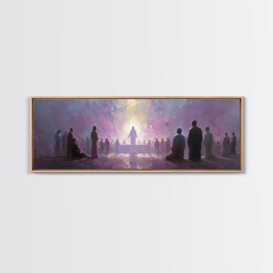 Divine Supper Light, Framed Canvas Print, Christian Wall Art, Christian Art Canvas, Jesus Painting, Panoramic Painting, Christmas Art