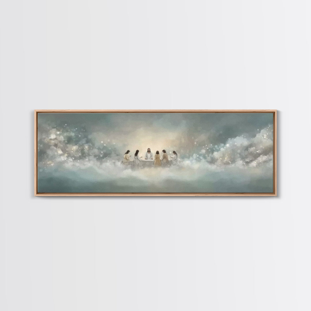 Heavenly Supper Light, Framed Canvas Print, Panoramic Wall Art, Christian Wall Art, Jesus Painting, Christian Art Canvas, Christmas Art