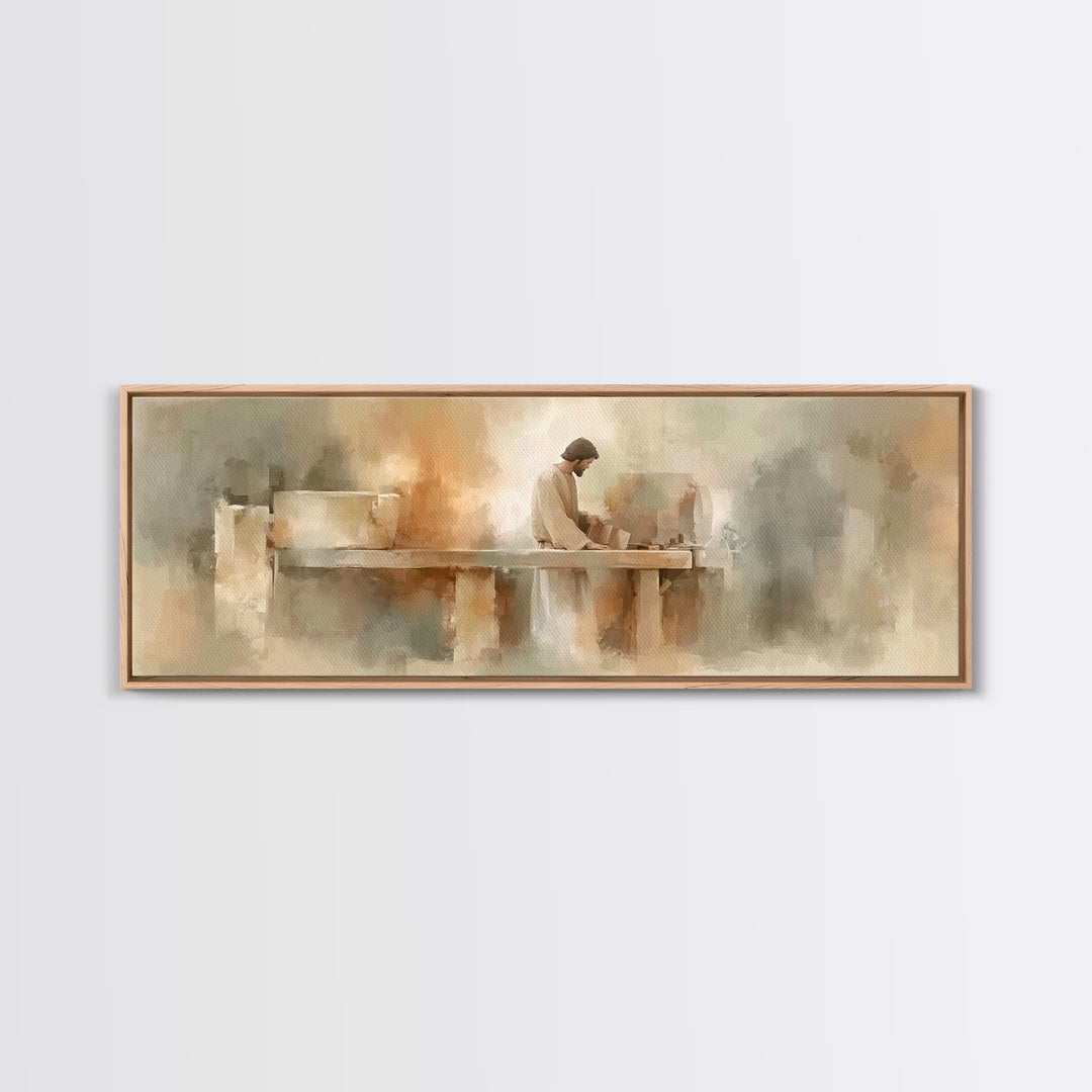 Heavenly Carpenter – Framed Canvas Print – Christian Wall Art – Christian Art Canvas – Jesus Painting – Panoramic Art – Christian Christmas