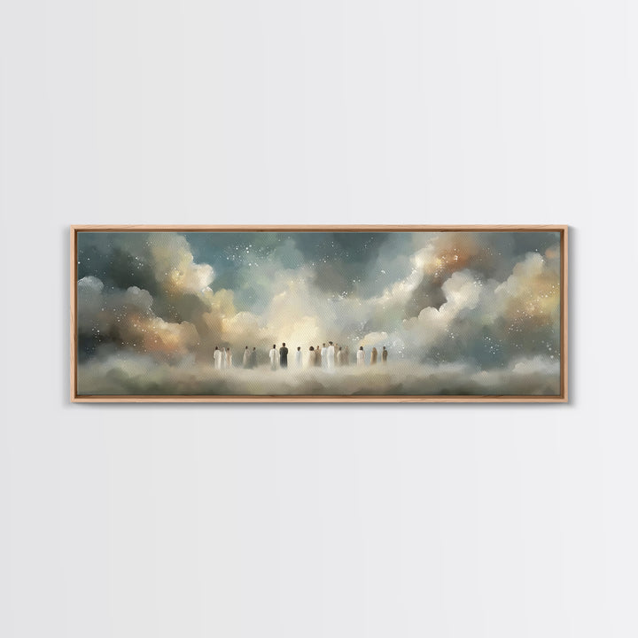 Cloudborne Assembly | Framed Canvas Print | Christian Art Canvas | Christian Wall Art | Panoramic Wall Art | Christian Painting | Christmas