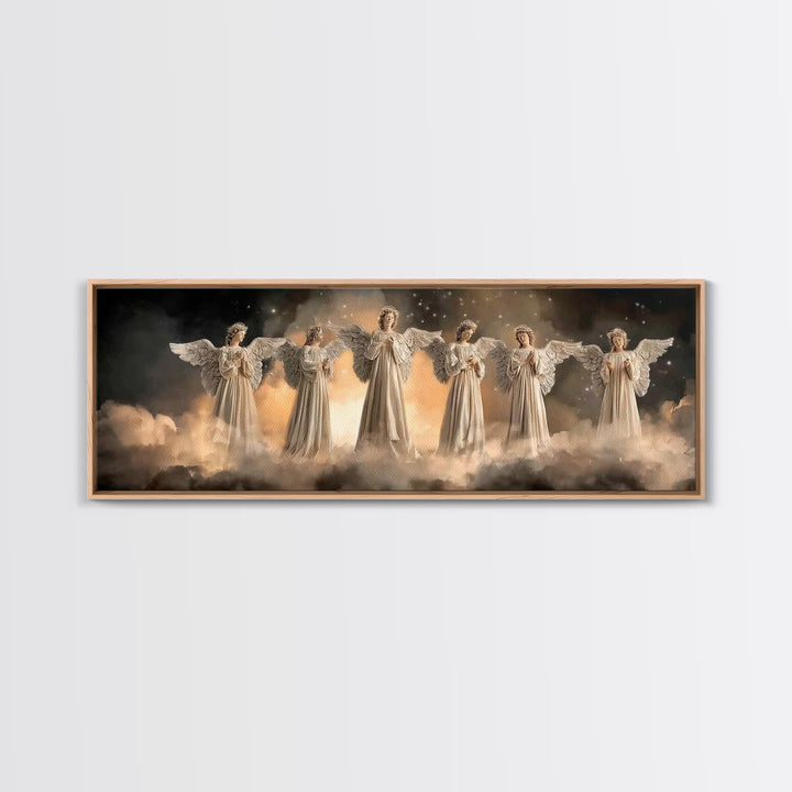 Angelic Chorus – Framed Canvas Print – Christian Art Canvas – Christian Wall Art – Panoramic Frame – Christmas Art – Christian Christmas De
