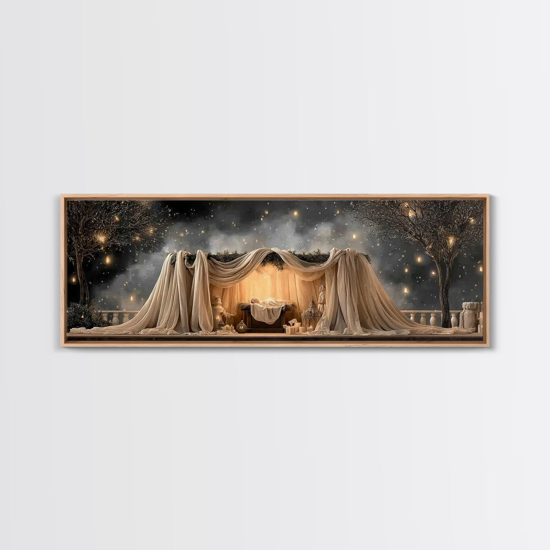 Silent Nativity, Framed Canvas Print, Christian Art Canvas, Christian Wall Art, Panoramic Art, Christmas Art, Christian Christmas Decor