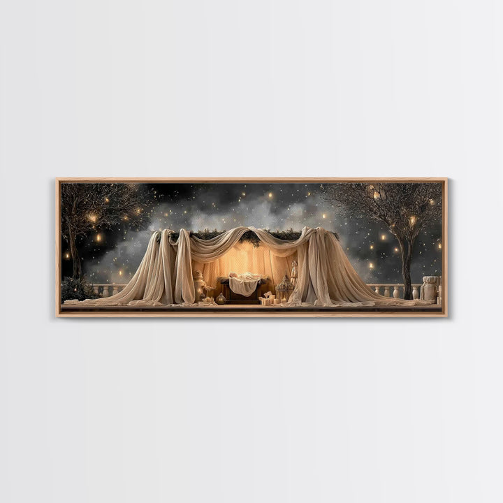 Silent Nativity, Framed Canvas Print, Christian Art Canvas, Christian Wall Art, Panoramic Art, Christmas Art, Christian Christmas Decor