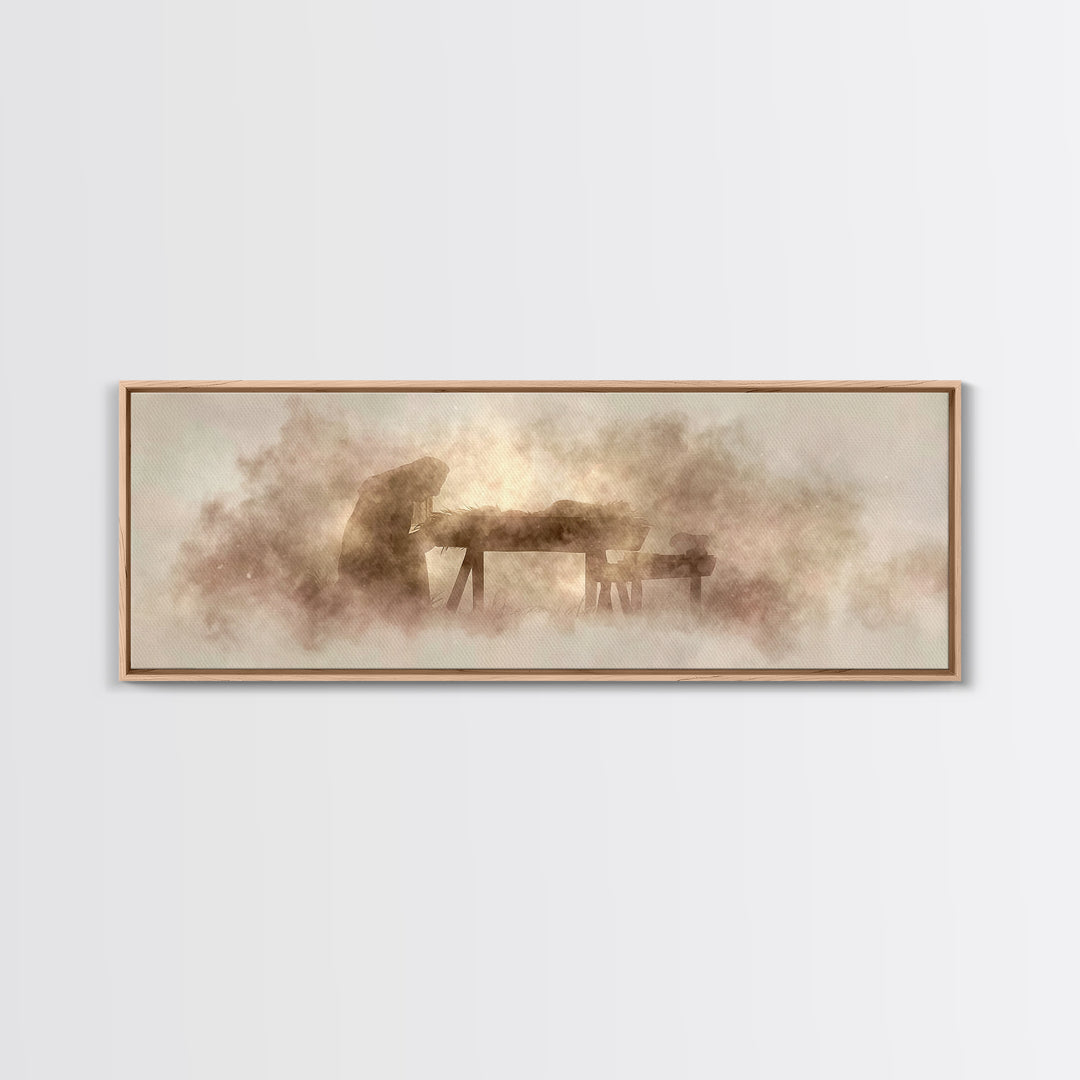 Holy Manger – Framed Canvas Print – Christian Art Canvas – Christian Wall Art – Panoramic Painting – Christmas Art – Christian Christmas Ar