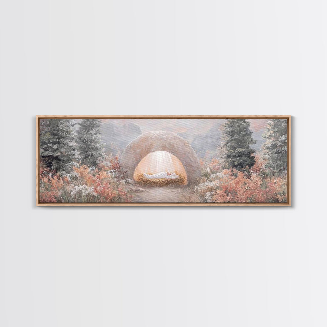 Garden Of Light, Framed Canvas Print, Christian Wall Art, Christian Art Canvas, Panoramic Frame, Christmas Art, Christian Christmas Decor