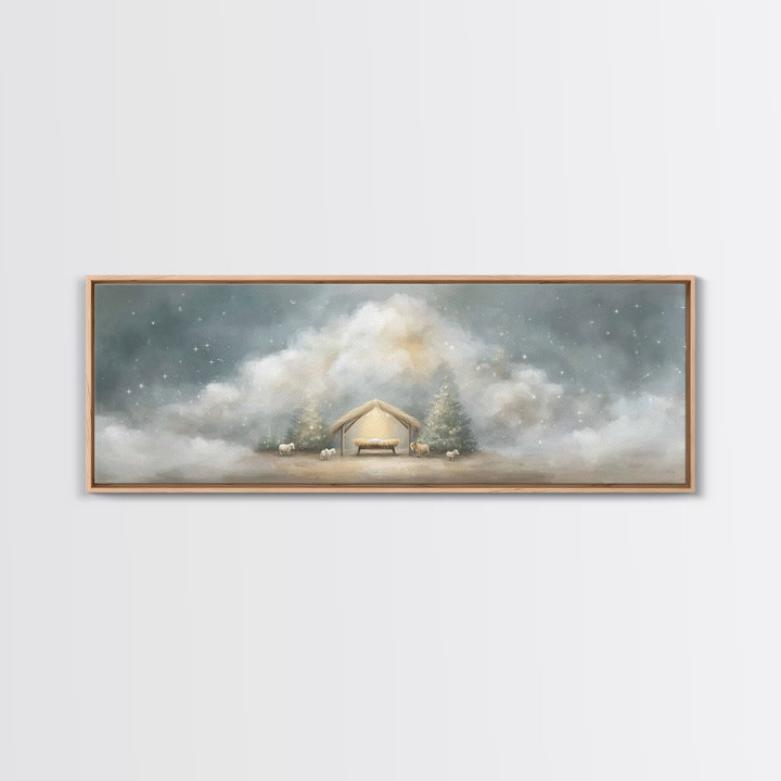 Holy Midnight – Framed Canvas Print – Christian Art Canvas – Christian Wall Art – Panoramic Print – Christmas Art – Christian Christmas Art