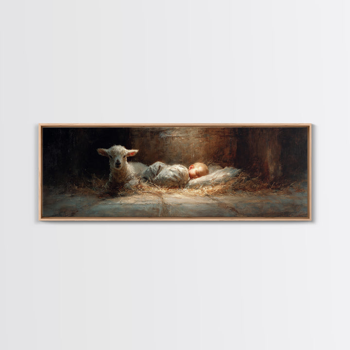 Lamb Of Peace – Framed Canvas Print – Christian Art Canvas – Christian Wall Art – Panoramic Wall Art – Jesus Painting – Christian Christmas