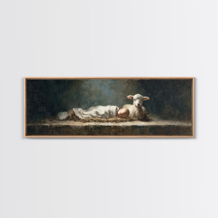 Sacred Slumber | Framed Canvas Print | Christian Art Canvas | Christian Wall Art | Panoramic Frame | Jesus Painting | Christmas Art