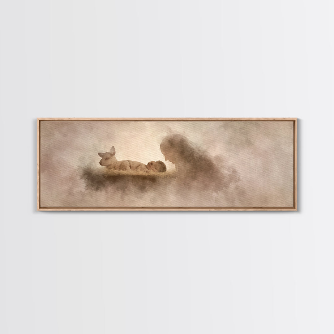Silent Manger Light | Framed Canvas Print | Christmas Wall Art | Christian Art Canvas | Christian Christmas Art | Panoramic Print | Jesus P