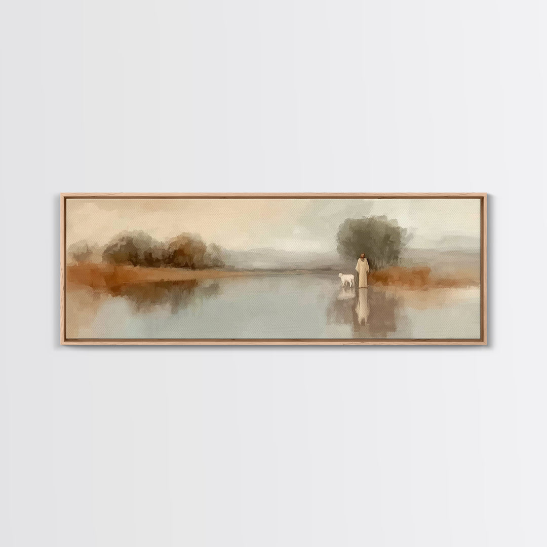 Shepherd’s Dawn | Framed Canvas Print | Christian Wall Art | Christian Art Canvas | Panoramic Frame | Jesus Painting | Christian Art