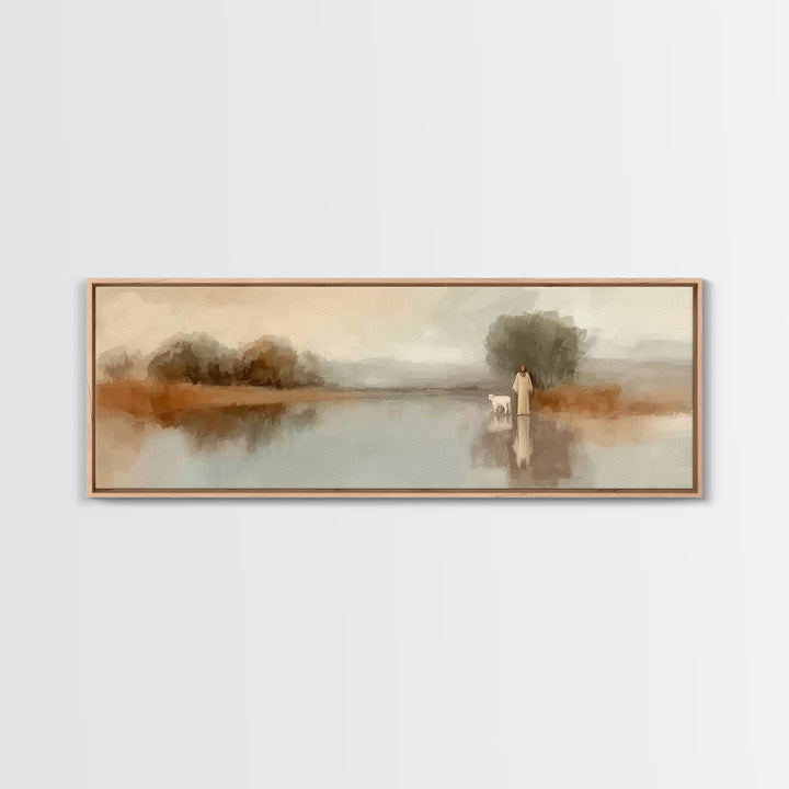 Shepherd’s Dawn | Framed Canvas Print | Christian Wall Art | Christian Art Canvas | Panoramic Frame | Jesus Painting | Christian Art