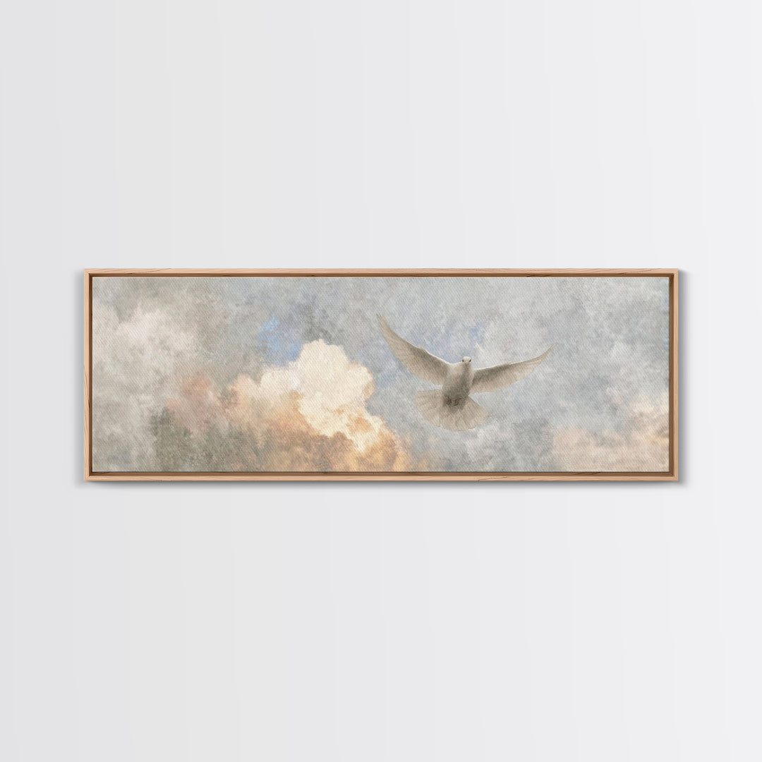 Dove Of Glory, Framed Canvas Print, Christian Art Canvas, Christian Wall Art, Panoramic Art, Christian Christmas Art, Modern Christian Art