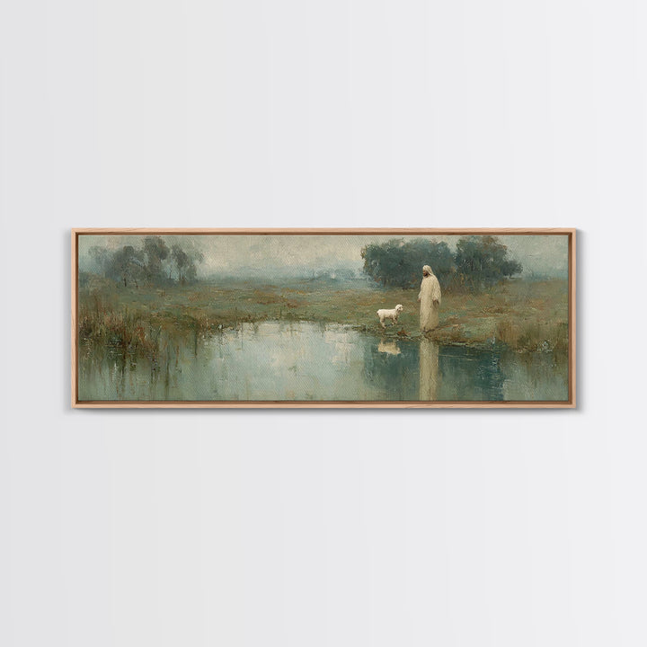 Still Waters Calling, Framed Canvas Print, Panoramic Wall Art, Christian Art Canvas, Christian Wall Art, Jesus Painting, Christian Decor