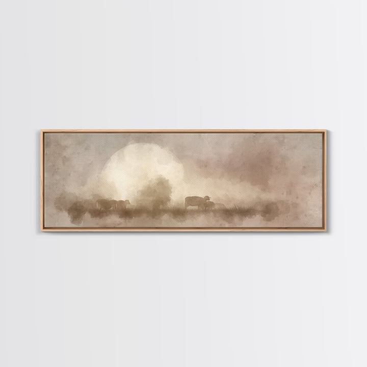 Moonlit Shepherds – Framed Canvas Print – Panoramic Art – Christian Wall Art – Christian Art Canvas – Christmas Art – Moody Christian Art