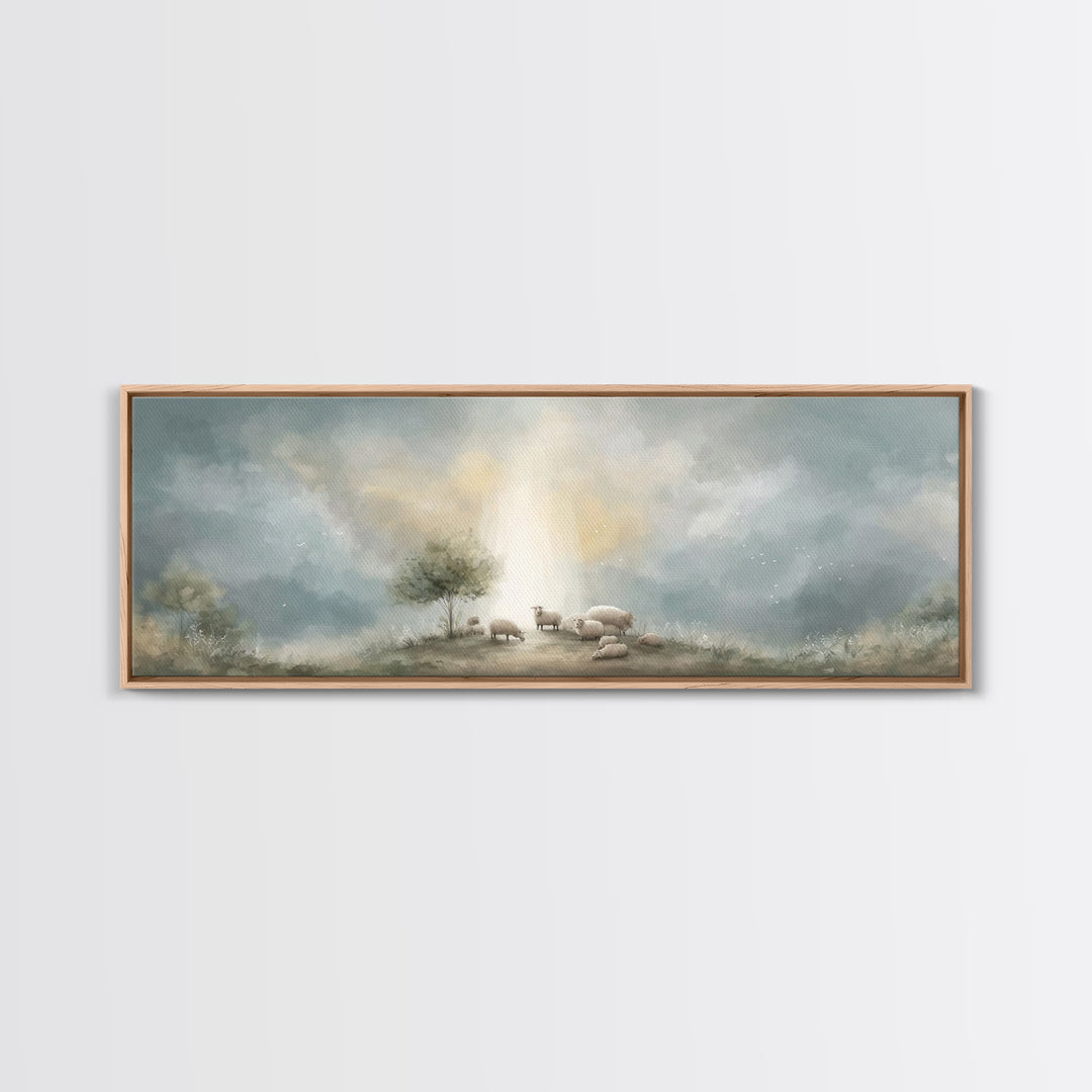 Dawn of Blessing | Framed Canvas Print | Panoramic Wall Art | Christian Art | Christian Christmas Art | Christian Decor | Christmas Canvas
