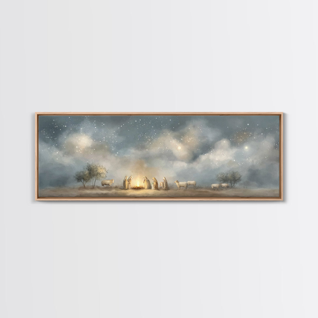 Starry Vigil, Framed Canvas Print, Panoramic Print, Christian Christmas Art, Christian Wall Art, Christmas Art Prints, Christian Art Canvas