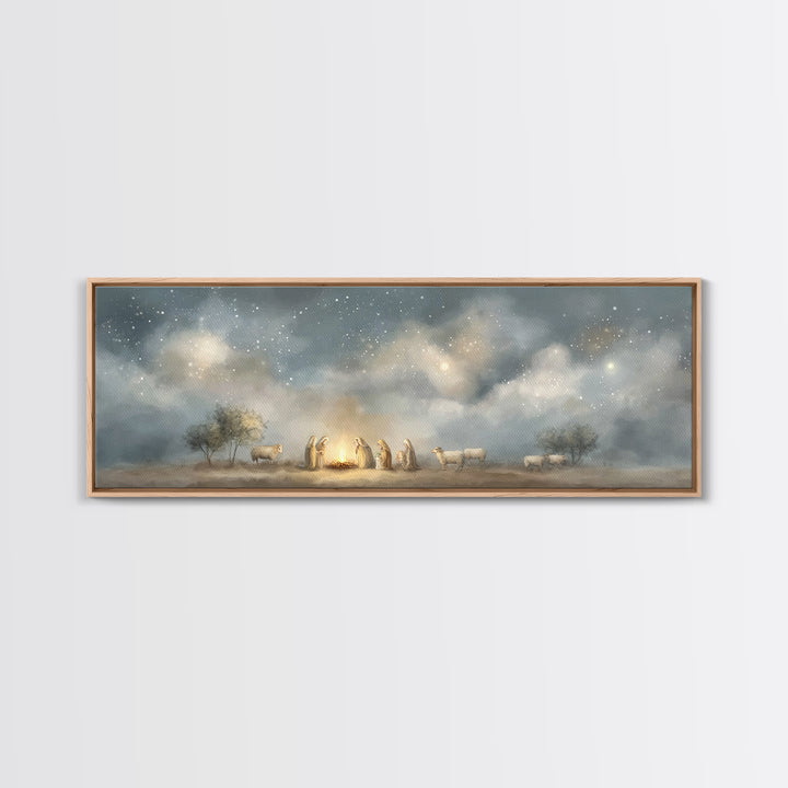 Starry Vigil, Framed Canvas Print, Panoramic Print, Christian Christmas Art, Christian Wall Art, Christmas Art Prints, Christian Art Canvas