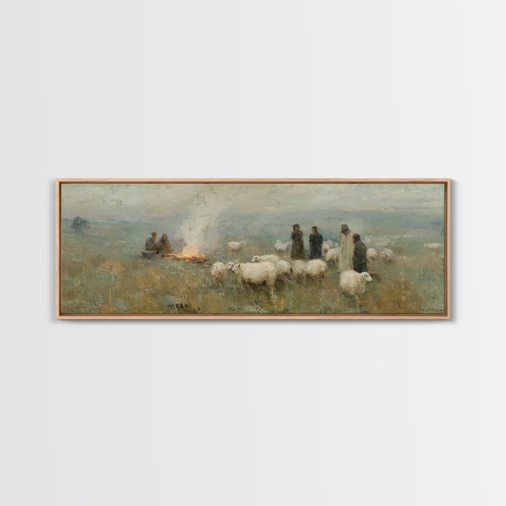 Pasture Night Watch – Framed Canvas Print – Panoramic Print – Christian Christmas Art – Christian Wall Art – Christmas Canvas Wall Art – Ch