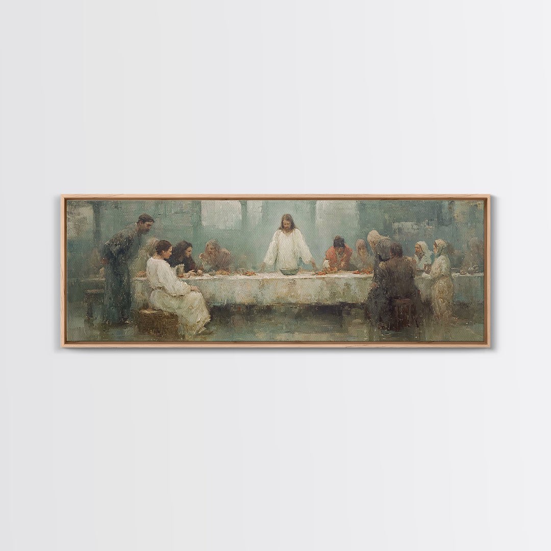 Sacred Supper Dawn – Framed Canvas Print – Panoramic Painting – Christian Art – Jesus Painting – Christian Wall Art – Vintage Christian Art