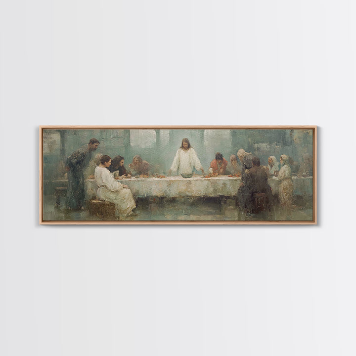Sacred Supper Dawn – Framed Canvas Print – Panoramic Painting – Christian Art – Jesus Painting – Christian Wall Art – Vintage Christian Art