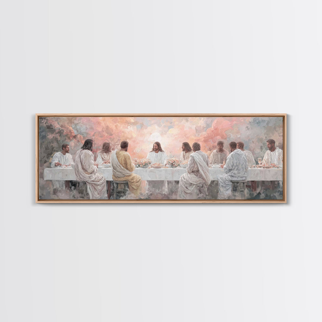 Supper Of Glory, Framed Canvas Print, Panoramic Wall Art, Christian Art Canvas, Jesus Painting, Christian Art, Modern Christian Painting