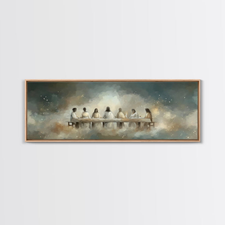 Quiet Supper Light | Framed Canvas Print | Panoramic Art | Christian Art | Jesus Painting | Christian Wall Art | Vintage Christian Art