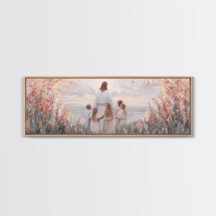 Heavenly Dawn, Framed Canvas Print, Christian Wall Art, Jesus Painting, Christian Art Canvas, Panoramic Wall Art, Christmas Art