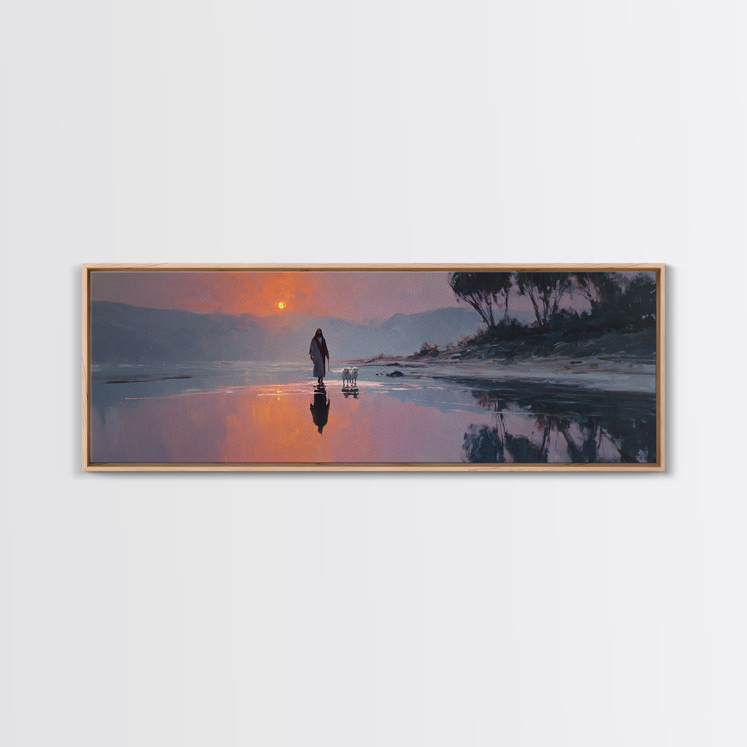 Gentle Guidance, Framed Canvas Print, Christian Art Canvas, Jesus Painting, Christian Wall Art, Panoramic Painting, Christian Decor