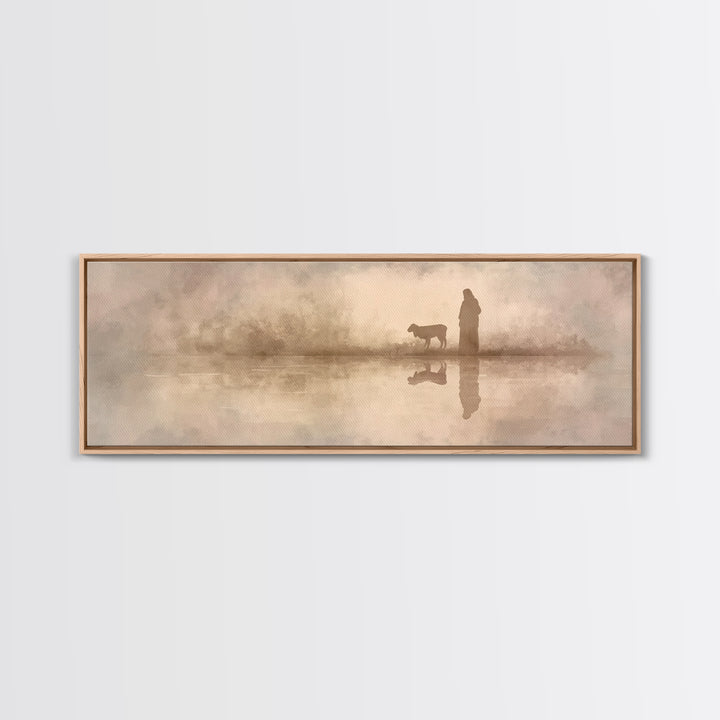 Shepherd’s Journey | Framed Canvas Print | Christian Wall Art | Jesus Painting | Christian Art Canvas | Panoramic Frame | Christmas Art