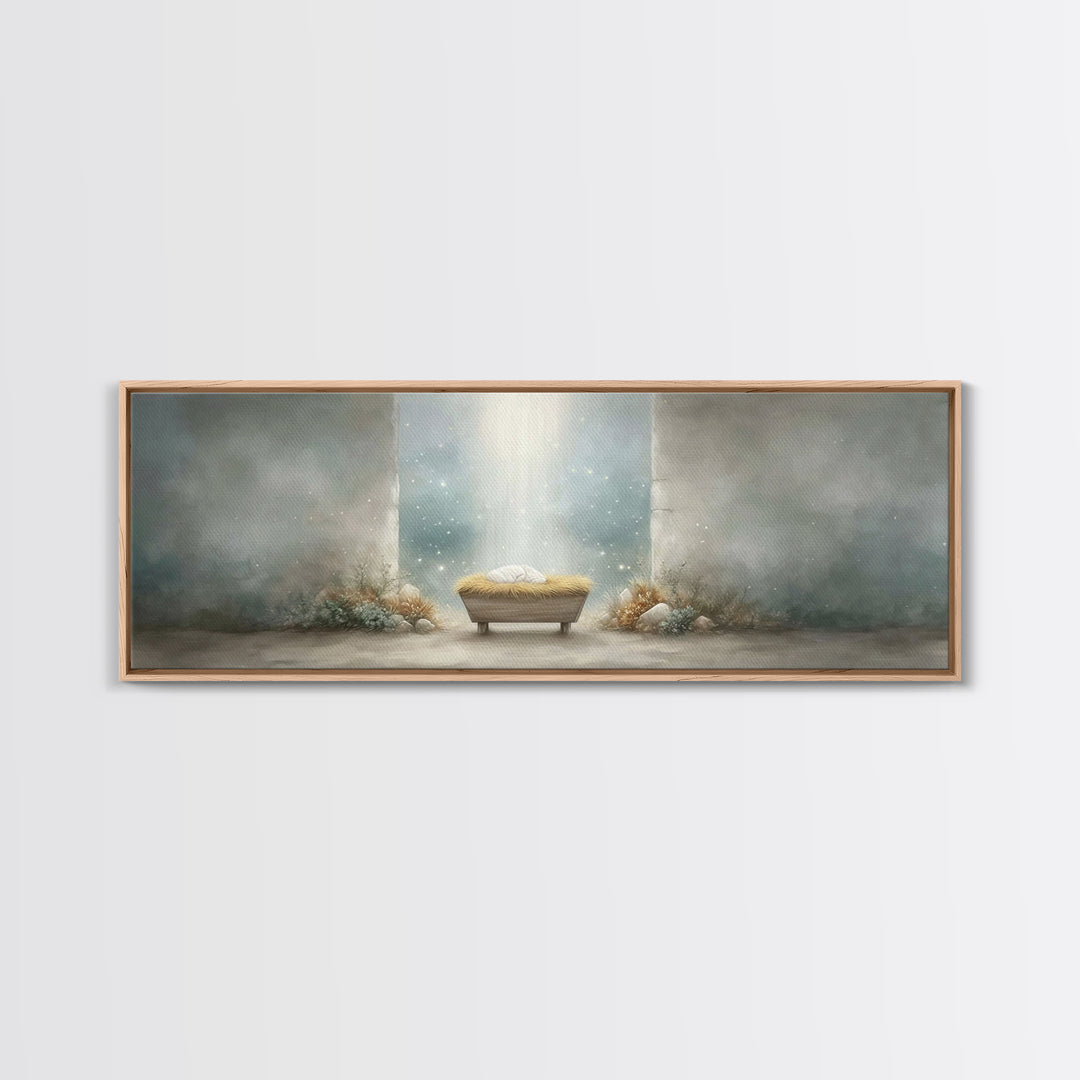 Manger Of Wonder, Framed Canvas Print, Panoramic Wall Art, Christian Christmas Art, Christian Art Canvas, Modern Christian Art, Christian D