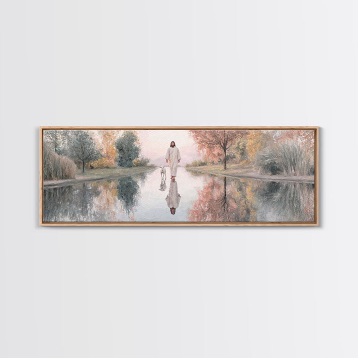Path Of Still Waters – Framed Canvas Print – Christian Art Canvas – Jesus Painting – Christian Wall Art – Panoramic Art – Christian Decor