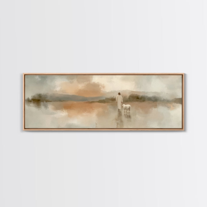 Soft Desert Journey | Framed Canvas Print | Christian Art Canvas | Christian Wall Art | Jesus Painting | Panoramic Painting | Christmas Art